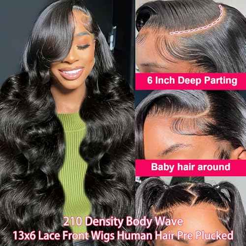 13x6 Lace Front Wigs Human Hair Pre Plucked 210 Density Body Wave HD Lace Front Wigs for Women Human Hair Glueless (Natural Color Body Wave Wig, 20 Inch)