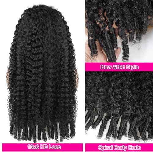 CHEETAHBEAUTY 250% Density Burmese Curly Human Hair Wig with Spiral End 13x6 HD Lace Front Wigs Human Hair Curly Wigs for Black Women Pre Plucked with Baby Hair Natural Black 18Inch