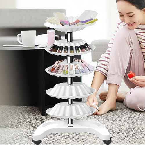 Auto Care Nail Polish Organizer,Removable Universal Wheeled Disc Fluted Nail Polish Holder£¬Large-capacity Six-layer Nail Polish Storage Rack for Nail Salons.
