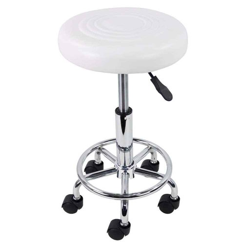 KKTONER PU Leather Modern Round Rolling Stool with Footrest Height Adjustable Spa Drafting Salon Tattoo Work Massage Stools Task Chair Small (White)