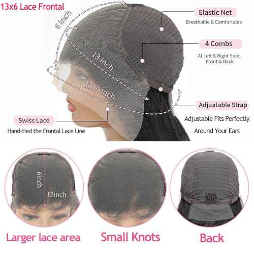 Water Wave Lace Front Wigs Human Hair 13x6 HD Transparent Lace Frontal Wigs Human Hair Pre Plucked 200% Density Water Wave Wig for Black Women Natural Color (13x6 Water Wave Wig, 28 Inch)