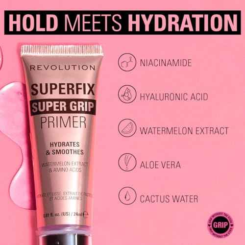 Revolution Beauty London, Superfix Grip Primer, Hydrating & Smoothing Face Primer for Makeup, Gel-Formula to Grip Look, Vegan & Cruelty-Free, 0.81 fl oz
