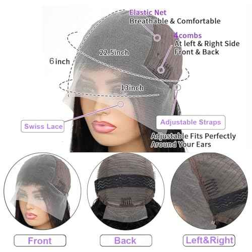 13x6 Deep Wave Lace Front Wigs Human Hair 200% Density 26 Inch Curly Human Hair Wig for Women Natural Black HD Transparent Lace Glueless Frontal Wigs Human Hair Pre Plucked