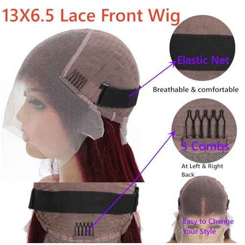 99J Burgundy Lace Front Wigs Human Hair 13x6.5 HD Burgundy Colored 250% Density Glueless Straight Wigs Human Hair Pre Plucked with Baby Hair (20 inch)