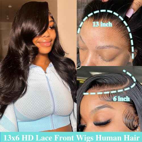 ABALON 13x6 Body Wave Lace Front Wigs Human Hair 200% Density 22 Inch HD Lace Frontal Wigs Human Hair Pre Plucked Body Wave Wig Glueless Wigs for Women Brazilian Virgin Wigs
