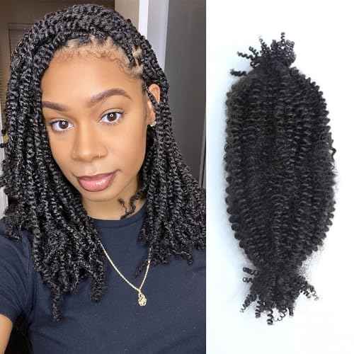 Afro Kinky Curly Human Hair Bulk Springy Twist Hair Extensions For Twist Braiding Locs Hair Pre-Separated Springy Afro Twist Human Hair Extensions 16 Inch 200g