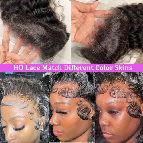 22 Inch Deep Wave Lace Front Wigs Human Hair 200 Density 13x6 HD Transparent Lace Front Wigs Human Hair Pre Plcked Curly Human Hair Wig for Women Deep Wave Frontal Wigs Human Hair