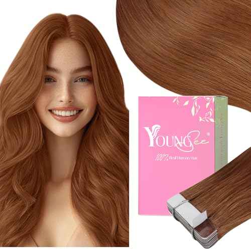 YoungSee Tape in Extensions Copper Human Hair Extensions Tape in 16 Inch Invisible Tape in Hair Extension for Women 20Pcs 50G