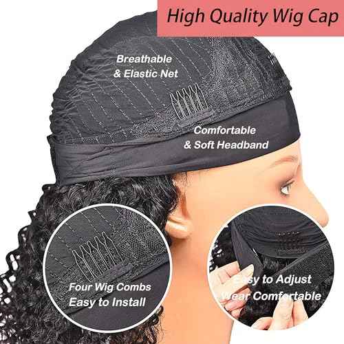 JCL Headband Wig Human Hair 14 Inch Headband Wigs Human Hair Wig Glueless Wigs Human Hair Curly Human Hair Wigs for Black Women Human Hair Natural Color Deep Wave Lace Front Wigs