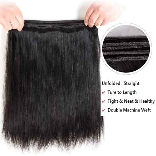 Brazilian Virgin Straight Hair Bundles 18 20 22 Inch 100% Unprocessed Virgin Human Hair Weave Bundles Human Hair Extension Double Weft Natural Color Straight Hair Bundles