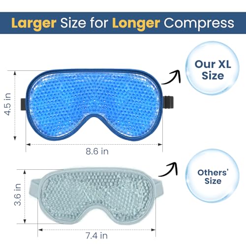 BeeVines Cooling Eye Mask, 2 Pack XL Jumbo Size Freezer Gel Eye Masks for Puffy Eyes Face, Ice Eye Mask, Cold & Warm Compress, Frozen Ice Pack for Post Eye Surgery & Allergies(Navy Blue)