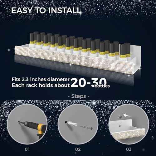 Care&More YJ 4 Pack 15 Inch Nail Polish Wall Rack£¬Diamond Crystal Rhinestone Acrylic Nail Polish Organizer£¬Sunglasses Essential Oil Picture Display Storage Wall Shelf