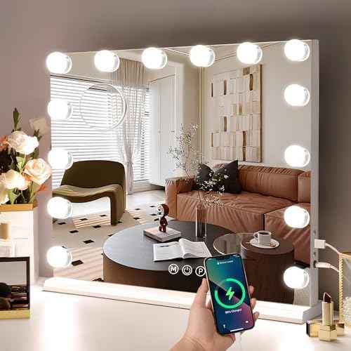 Hollywood Vanity Mirror with Lights, Lighted Makeup Mirror with 10X Magnification, Vanity Makeup Mirrors with Lights, USB Charging Port Touch Control, 14 LED Bulbs 3 Lighting Modes