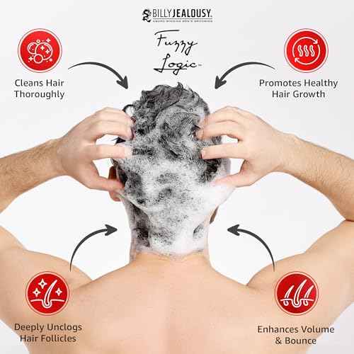 Billy Jealousy Fuzzy Logic Strengthening Mens Shampoo, Adds Volume, Prevents Hair Loss, Promotes Circulation & Healthy Growth, Peppermint Scent