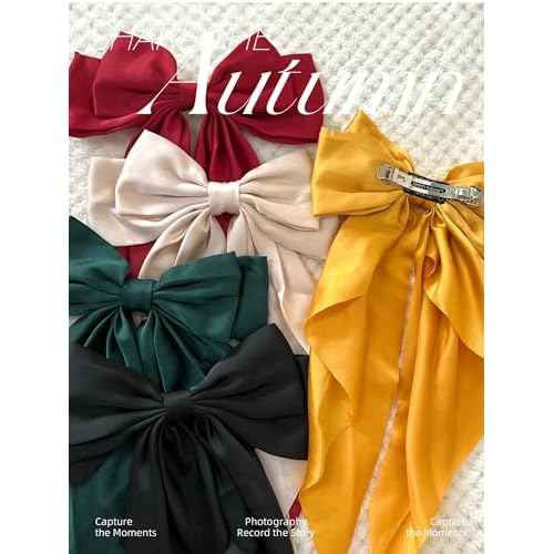 DTERSE Hair Bows for Women Big Bows Hair Accessories for Womens Girls 10PCS, Valentine's Day Hair Bows for Women Cute Oversized Bow Hair Clips with Long Tails, Silky Satin Ribbon Bows for Hair
