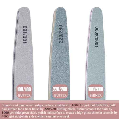 6pcs Nail File Nail Buffers for Natural Nails, Emery Boards for Nails, Nail Buffer and Shine Kit Nail Filer, Nail Buffer Block 100/180 Grit Nail Files Fingernail Files