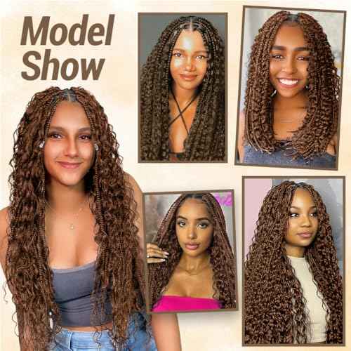 Human Braiding Hair for Boho Knotless Braids 2 Bundles 22 Inches 120g Deep Wave 10A Brazilian Virgin Human Bohemian Hair for Braiding Auburn Brown 30