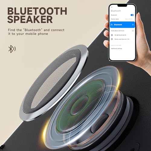 MINISO Vanity Mirror with Lights and Bluetooth Speaker, 17.7" x 13.8" LED Makeup Mirror, Light & Brightness Smart Sensor, Aluminum Alloy Metal White Frame, with 10X Magnifying Glass