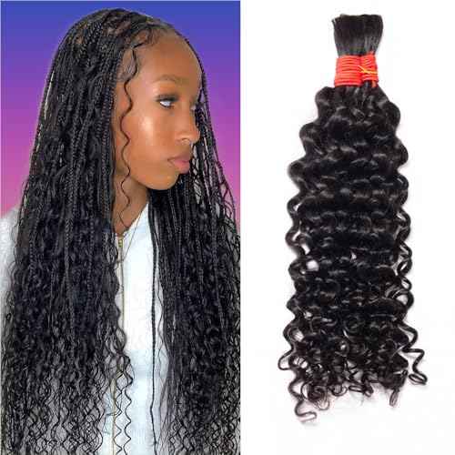 YOMIO Human Braiding Hair 24 Inch 100g (1Pack-2Bundles) Water Wave Human Hair Bulk for Braiding No Weft Bundle Virgin Curly Human Hair Bulk for Boho Braids Wet and Wavy Natural Black Color