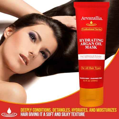 Arvazallia Hydrating Argan Oil Hair Mask and Deep Conditioner for Dry or Damaged Hair (8.5 oz Tube)