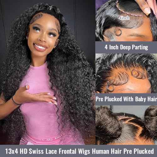 Deep Wave Wig Human Hair 13x4 Lace Front Wigs Human Hair 20 Inch Human Hair Deep Wave Wig Brazilian Curly Human Hair Wig 200 Density