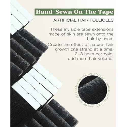 SURNEL Injected Tape in Hair Extensions Human 16inch Jet Black Upgraded Seamless Remy Invisible Tape in Extensions 20Pcs 35g(#1,16)
