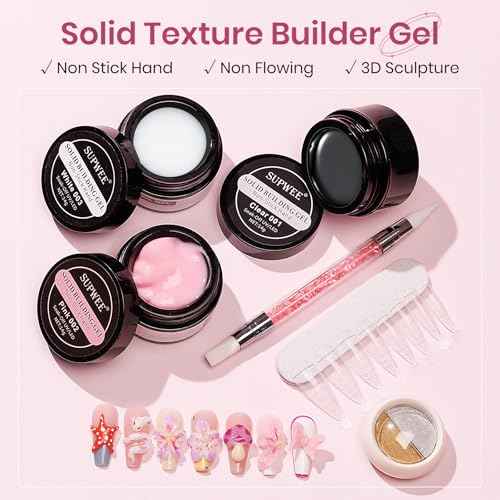Clear White Pink Solid Builder Gel for Nails 3D Nail Art Sculpture Hard Gel with Dual Form for Extension Carving Molding Patterns Decoration Home Manicure DIY for Women