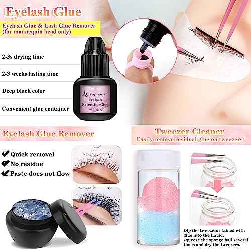 EyeLash Extension Kit for Beginners, Professional Lash EyeLash Extension Practice Kit with Everything, Mannequin Head, Eye Lashes Glue, Lash Kit for Eyelash Extensions Beginners Training