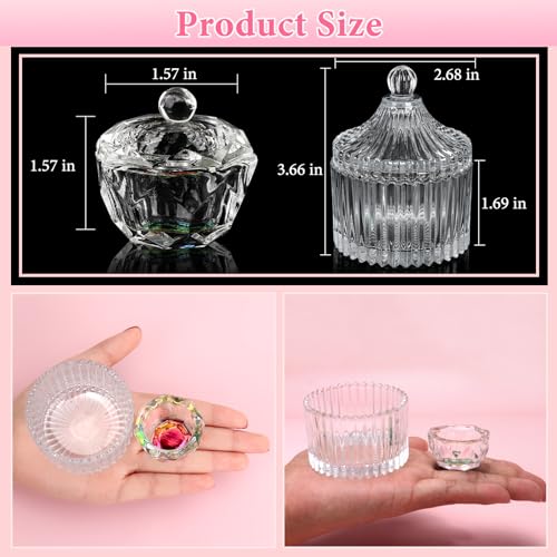 Acrylic Nail Brush Dappen Dish Set, 6PCS Nail Art Pen and 2PCS Crystal Dappen Dish for Acrylic Nails, Manicure Bowl Cup Glass Container for Acrylic Liquid Nail Tool Kit