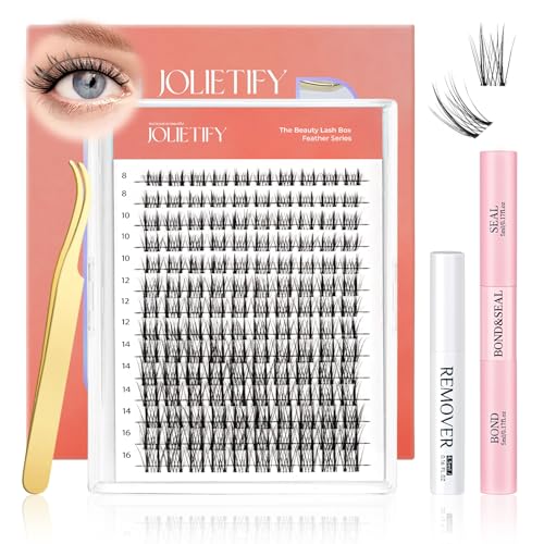 Lash Extension Kit, Natural Look, DIY Faux Mink Cluster Lashes 8-16mm, TwinkleUp, Soft & Fluffy, Waterproof Bond & Seal, Reusable Individual Lashes with Tweezers & Remover, Easy to Apply