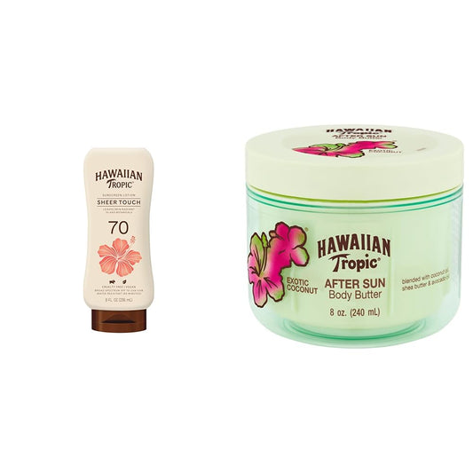 Hawaiian Tropic Sheer Touch Ultra Radiance SPF 70 Sunscreen Lotion with After Sun Body Butter | SPF 70 Sunscreen Lotion and After Sun Moisturizer Bundle