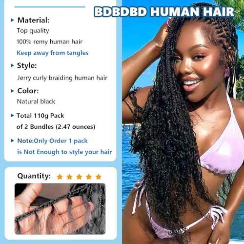 Human Braiding Hair 22 inch 110g Jerry Curly 12A Real Human Hair Boho Human Hair For Braiding No Weft 2 Braids Per Pack Wet and Wavy Human Hair Braiding Hair Natural Black