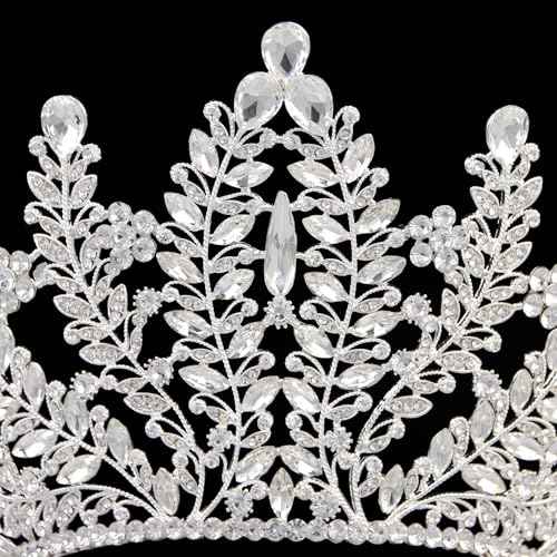 QXMYOO Extra Large Tiaras Tall Pageant Crowns for Women Clear Austrian Crystal Tiara Silver Homecoming Queen Crown Big Rhinestone Headpiece for Birthday Prom Quinceanera Wedding