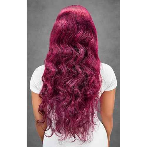 99J Burgundy Body Wave Lace Front Wig - 13x4 Human Hair, 150% Density, Bleached Knots, Natural Hairline, Glueless, Heat Resistant for Black Women 30 Inches, Soft & Silky (20 Inch)