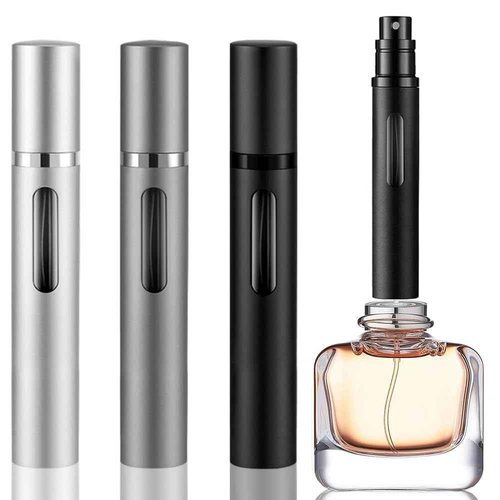 DIOHIO 10ml Perfume Atomizer Travel Refillable, 3PCS Perfume Travel Refillable Bottle,Bottom-Filling Fragrances Perfumes Bottle,Mini Cologne Dispenser,Portable Sprayer（Black-Grey-Silver）