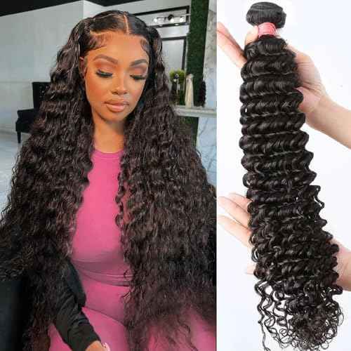 12A Deep Wave Single Bundles Human Hair 26 Inch Brazilian Curly 1 Bundles Human Hair 100% Unprocessed Virgin Wet and Wavy Hair Weave 1B Black