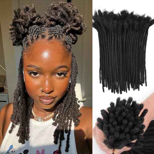 6Inch-18Inch Dreadlock Extensions Loc Extensions Human Hair for Men/Women 100% Real Human Hair (0.6CM Width-1B, 14 Inch-30 Strands)
