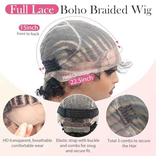 DIY Cornrow Box Short Braided Wigs for Black Women On-Trend Knotless Hand Tied HD Full Lace Boho Braid Wig with Baby Hair Premium Synthetic African American 9¡¯¡¯ Seamless Blending Unique Look