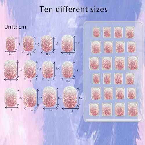 SIUSIO 120Pcs 5 Pack Press on Nails kids Children Acrylic Fake Nails Cute Pre-glue Full Cover Gradient Color Rainbow Short Stick On False Nail Art Kits Set for Kids Little Girls - Colorful Glitter