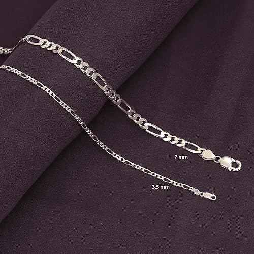 LeCalla Italian 925 Sterling Silver, 18K Gold Plated & Rhodium Plated 3.5MM Solid Diamond-Cut Figaro Link Chain Necklace for Women Men (16, 18, 20, 22, 24, 26 Inches), Made in Italy