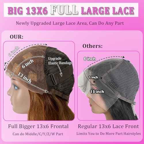 Honey Blonde Wig Human Hair Highlight Lace Front Wig Human Hair Ombre Glueless Wigs Pre plucked Pre Cut 13x6 Hd Full Lace Front Wig 180% Density Body Wave Full Frontal Wig 4/27 Colored 24 Inch