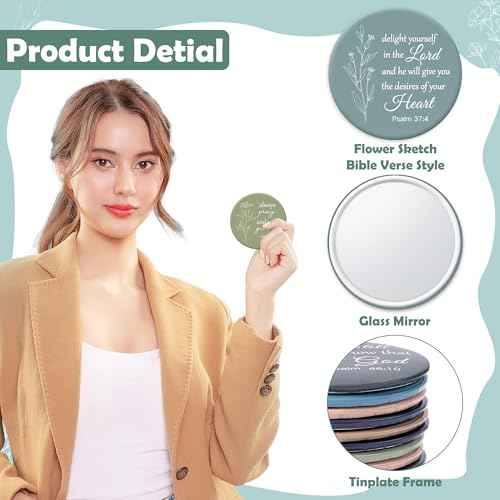 Y1tvei Mini Christian Compact Mirrors - 36Pcs Flower Sketch Art Bible Verse Compact Mirrors Bulk Small Portable Round Pocket Makeup Mirror Christian Inspirational Church Party Favors Gifts for Women
