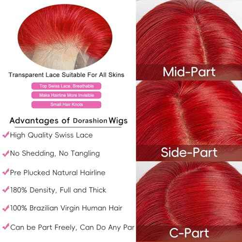 Red Lace Front Wigs Human Hair 13x4 HD Transparent Body Wave Human Hair Lace Front Wig Pre Plucked Red Colored Glueless Human Hair Lace Frontal Wigs for Women 16 Inch