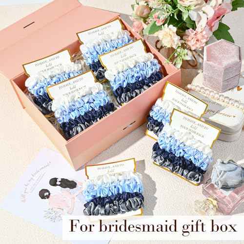 8 Pack Bridesmaid Gifts Satin Bridesmaid Scrunchies Soft Hair Ties Bachelorette Party Favors Hair Accessories for Women Bridesmaid Proposal Gift (Gradient Blue)