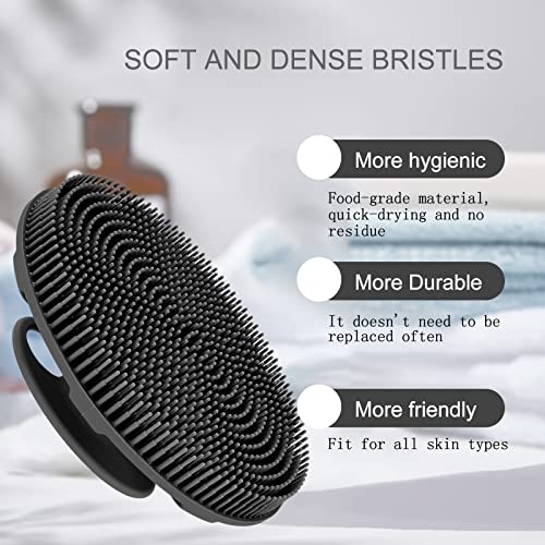 INNERNEED Food-grade Soft Silicone Body Scrubber Shower Brush, with Scalp Massager Shampoo Brush, Wet & Dry Manual Scalp Care Hair Washing (Black)