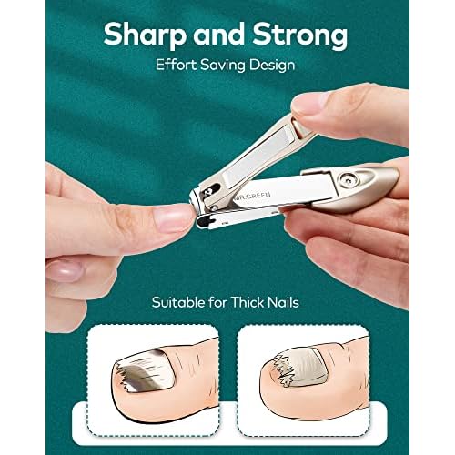 MR.GREEN Nail Clippers, 3PCS Nail Clipper Set with Anti Splash Fingernail Clipper and Ear Pick, Professional Nail Clippers for Men and Women, Stainless Steel Nail Cutter with Leather Case (Green)