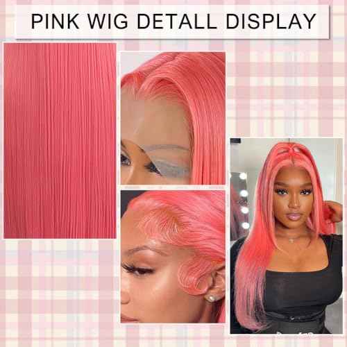 Pink Lace Front Wig Human Hair 24 Inch 13x4 Cotton Candy Straight HD Lace Frontal Wig Pre Plucked With Baby Hair Bubblegum Lace Closure 180 Density for Women