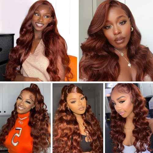 Auburn Human Hair Color 33 Reddish Brown Body Wave Bundles 30 32 34 inch Double Weft Brazilian Virgin Remy Hair Extensions Copper Red Silky Soft for Women