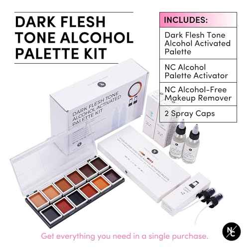 Narrative Cosmetics 12 Color Dark Flesh Tone Alcohol Activated Makeup Palette Kit - Includes Alcohol Activator and Moisturizing Remover - Waterproof Makeup for Professional Makeup Artists