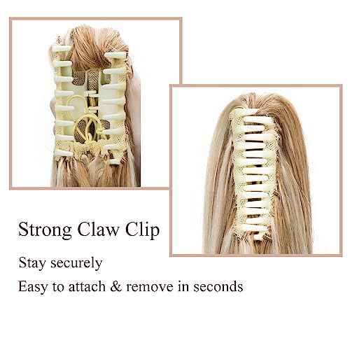 MY-LADY Ponytail Extension Human Hair Claw Clip in Ponytail Hair Extension Straight Pony Tail Hair Extensions Real Human Hair for Women Ash Blonde & Bleach Blonde 18 Inch 115g